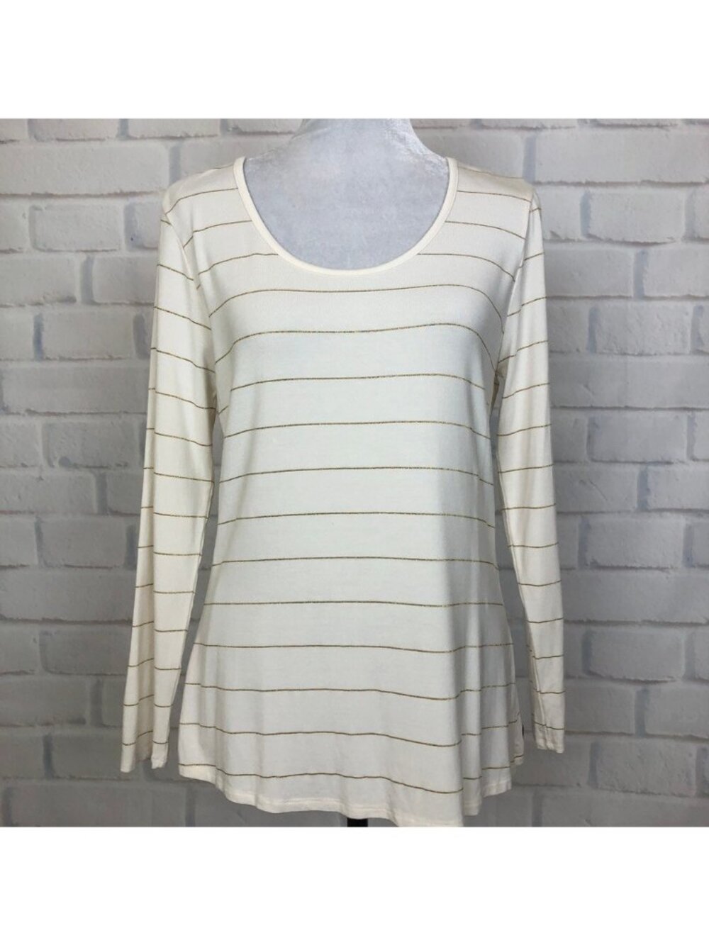 Matilda Jane Glitz & Glamour Ivory Gold Striped Tee Size S